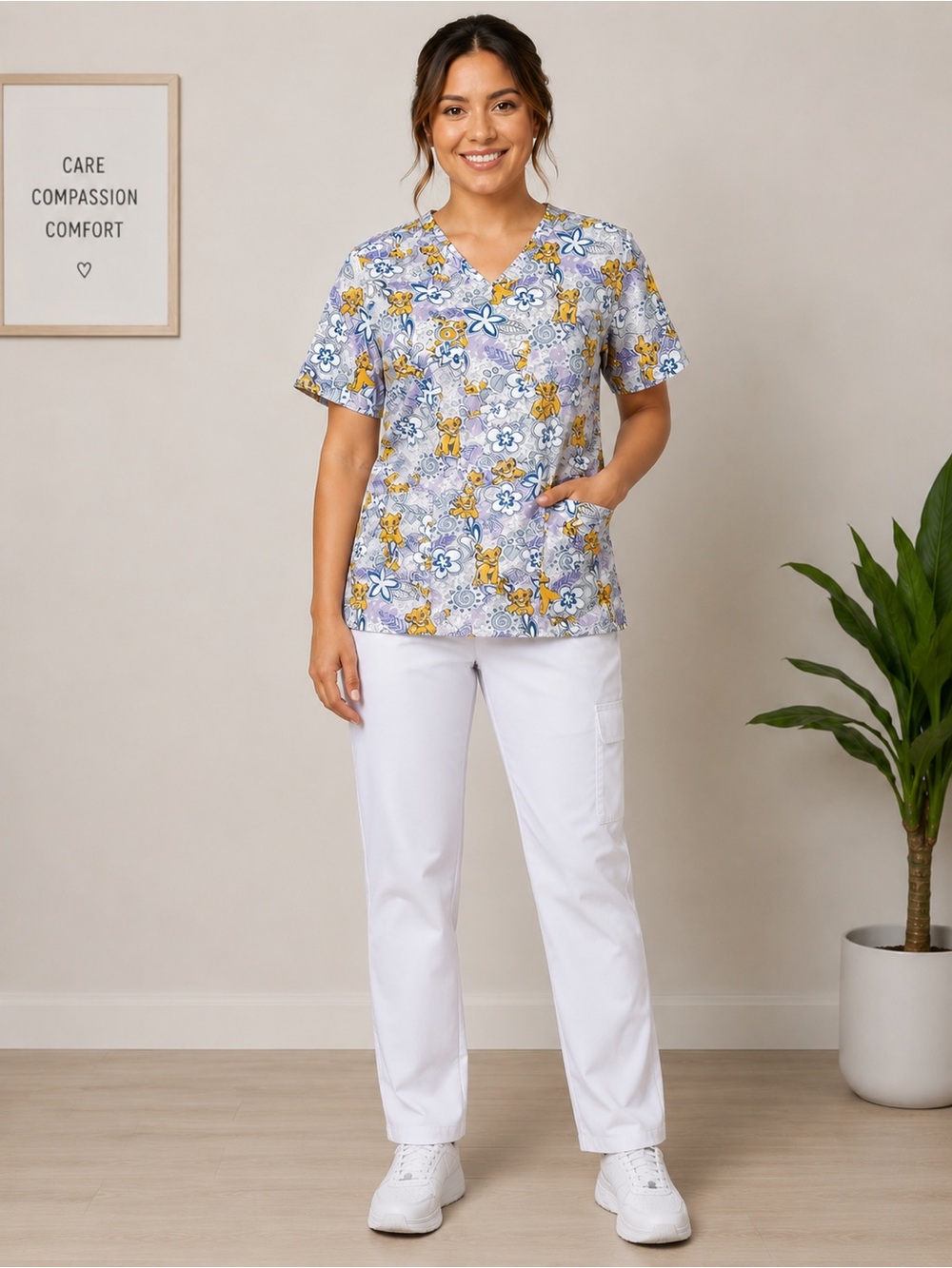 Disney Lion King Scrub Top 3XL Plus Size V Neck Pocket Nursing Vet Tech Uniform